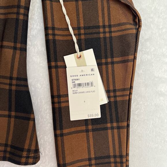 Good American Size 5 US 2XL Peplum Front Cut Out Top Tan Brown Plaid Stretch NWT - Picture 11 of 12